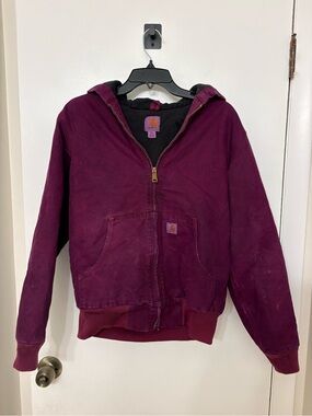 Vintage Carhartt WJ130 624 Dark Plum Distressed Active Jacket Womens XS Thrashed